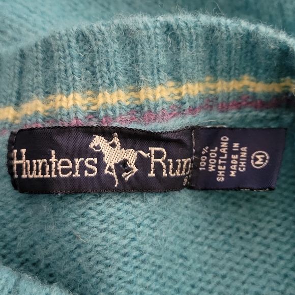Hunters Run 100% Shetland Wool Crewneck Sweater Teal Medium Equestrian Outdoor - Picture 6 of 8